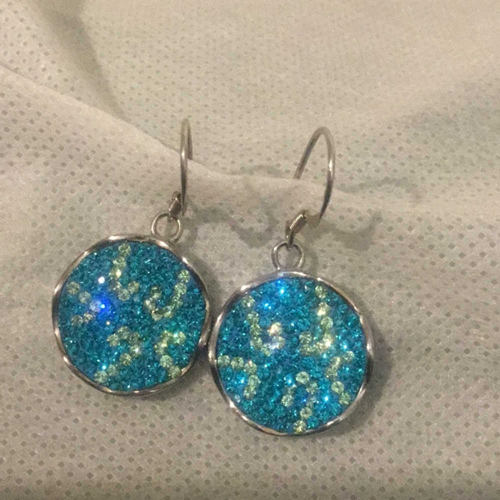Vintage Solid Sterling Silver Stunning Crystal Dangle Earrings